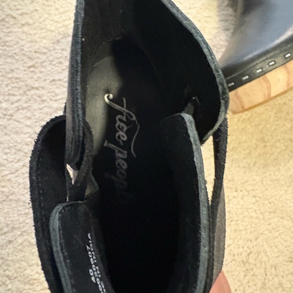 Free People Black Leather Clog Booties with Wood Platform - Picture 2 of 5